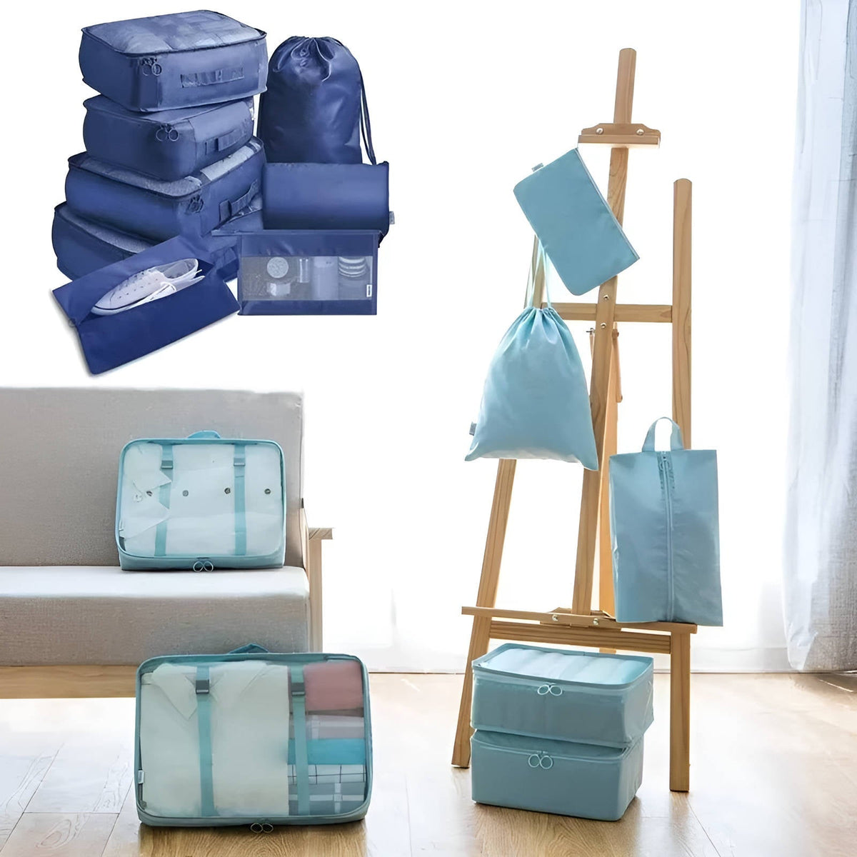 7-Piece Travel Organizer Set with Mesh