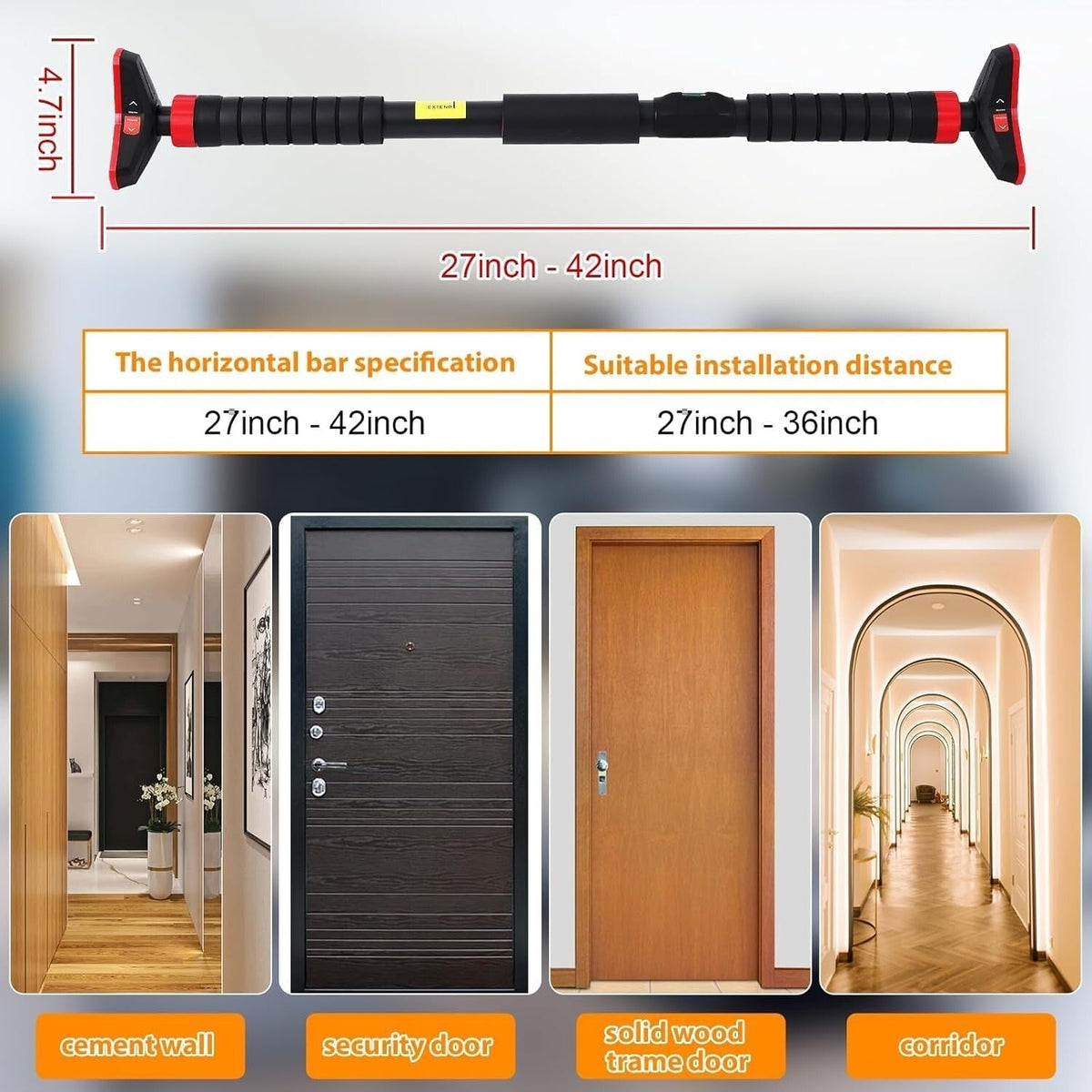 Adjustable Steel Doorway Pull-Up Bar for Home Fitness