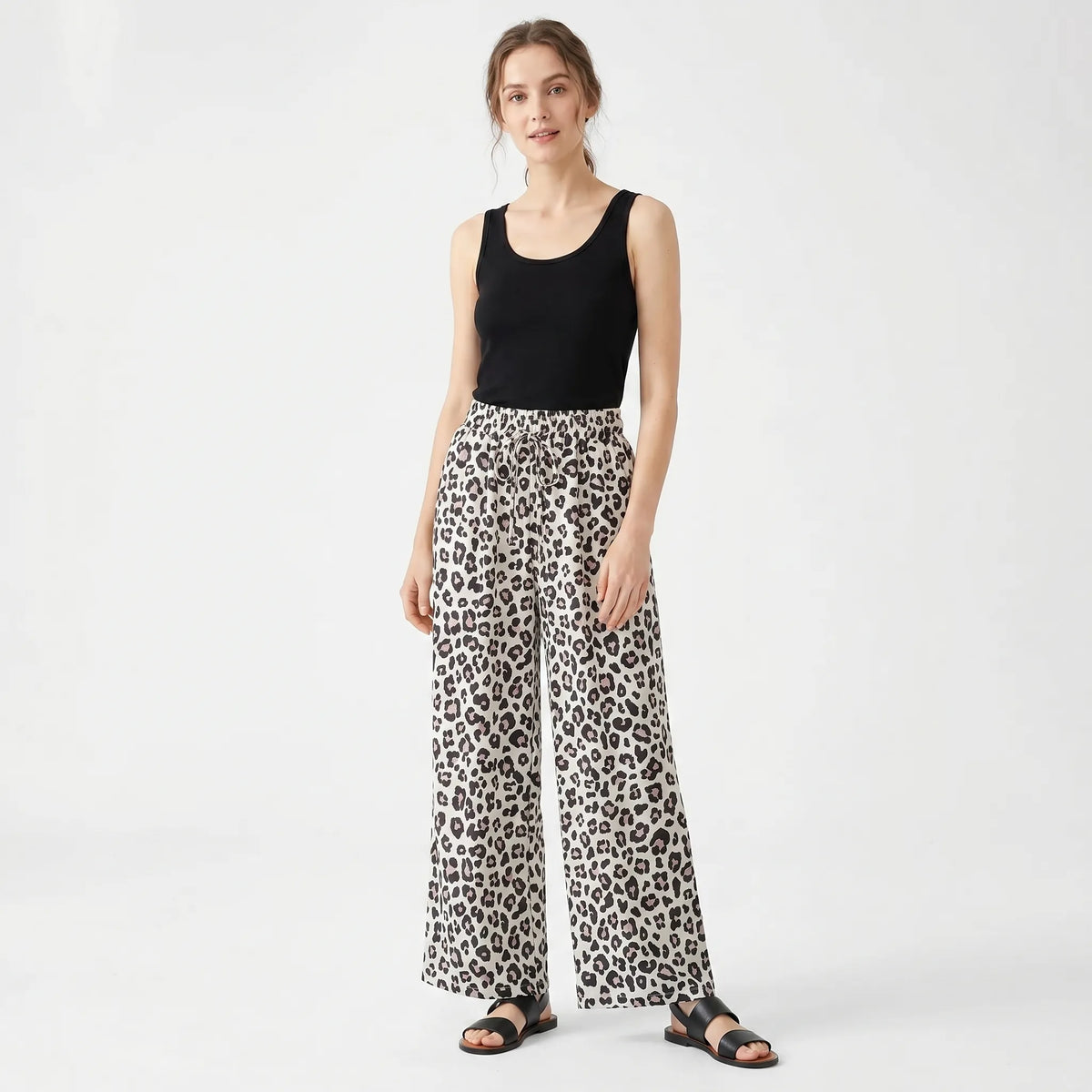 Animal Print Wide-Leg Pants