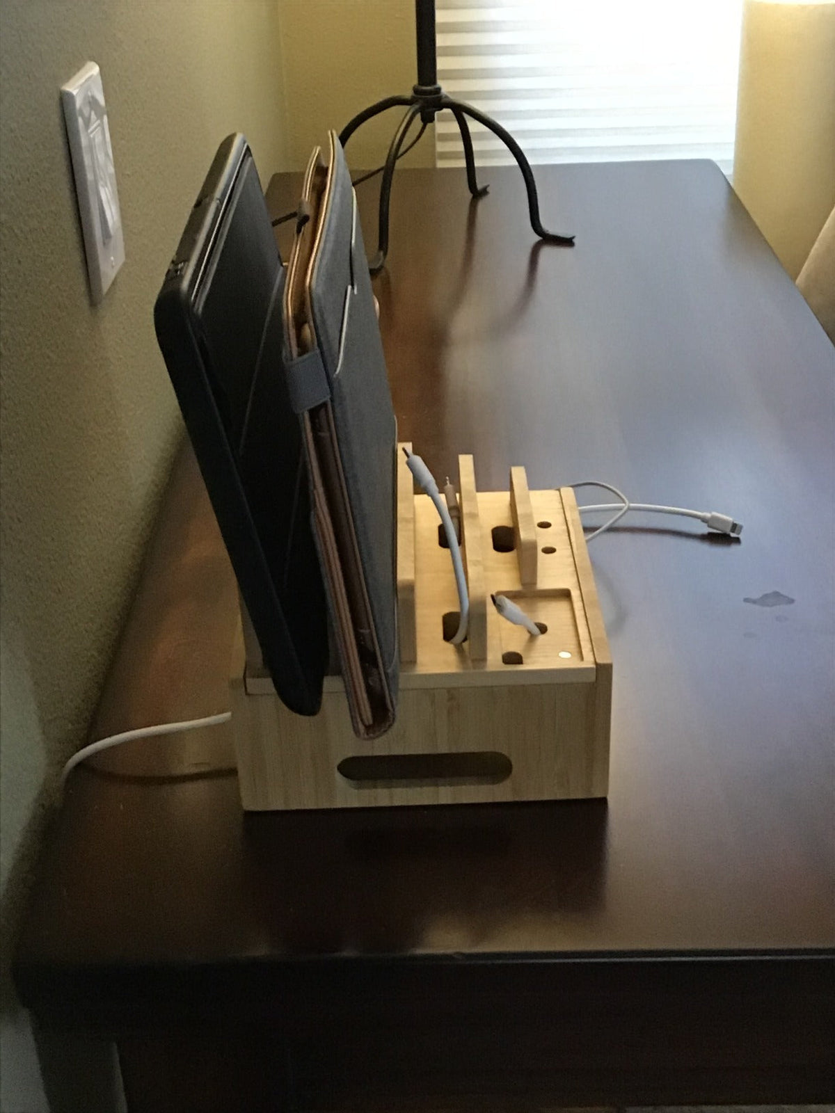 Bamboo Charging Station and Organizer with 5-Port USB for Smartphones, Tablets and Smartwatches - Includes Cable Set