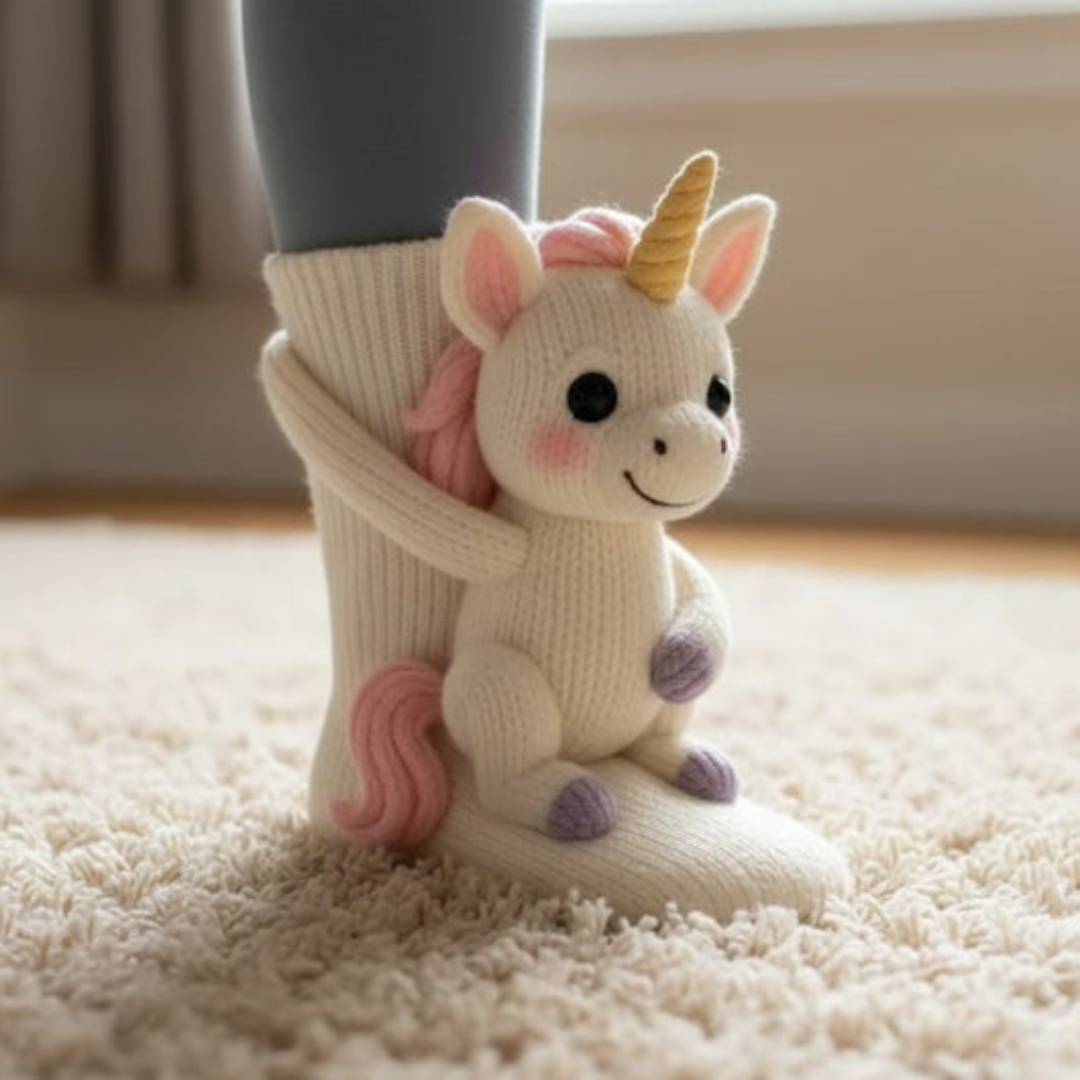 Comfortable Unisex Lounge Socks with Hugging Animals – Warm and Cute Character Socks