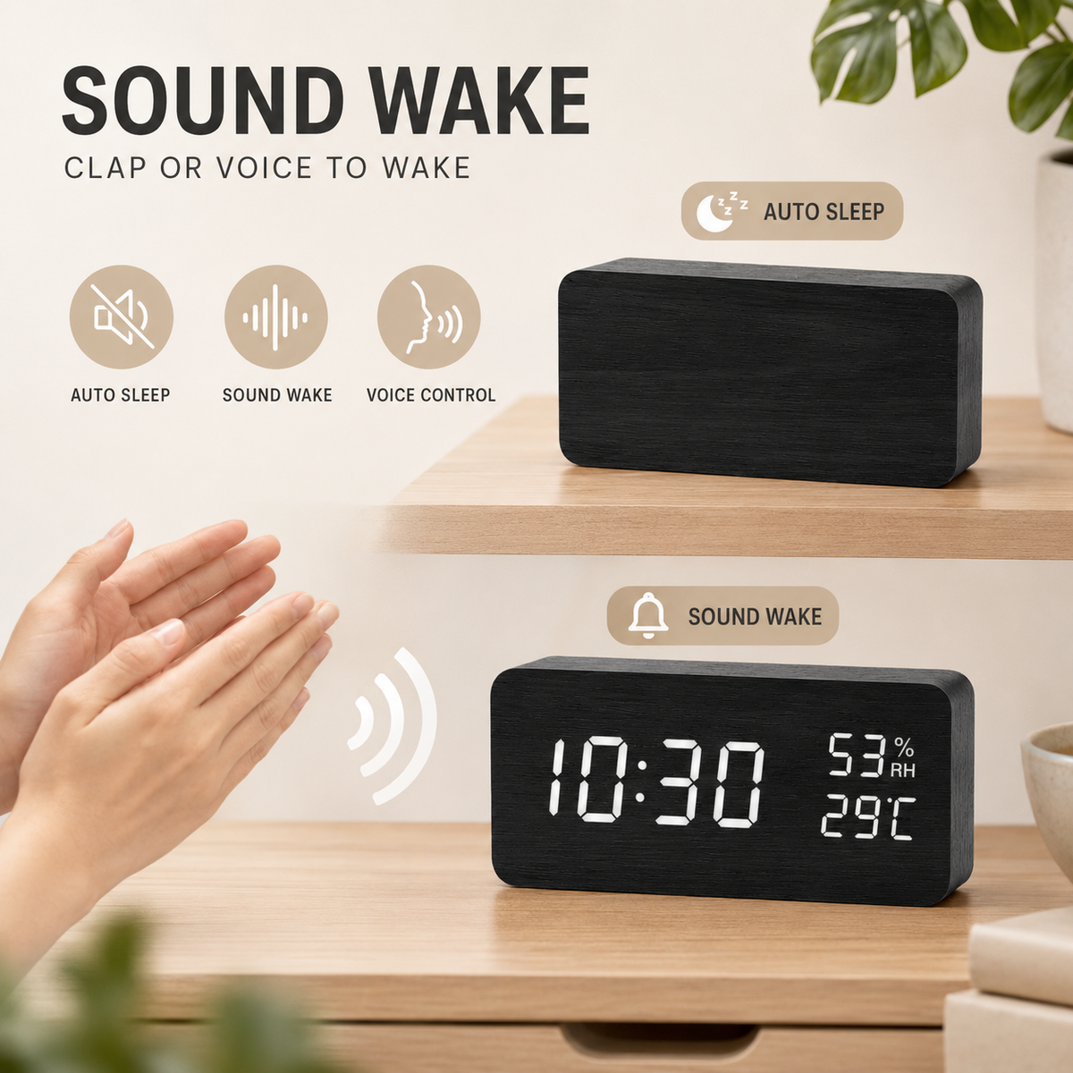Digital Wooden Tabletop Clock