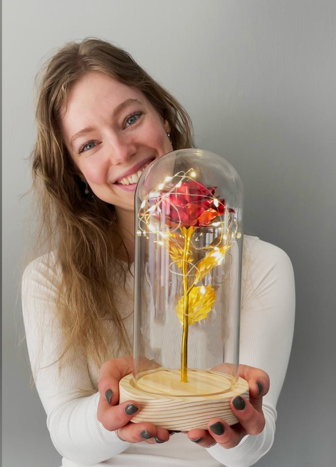 Eternal Golden Rose in Glass Dome with LED Lighting