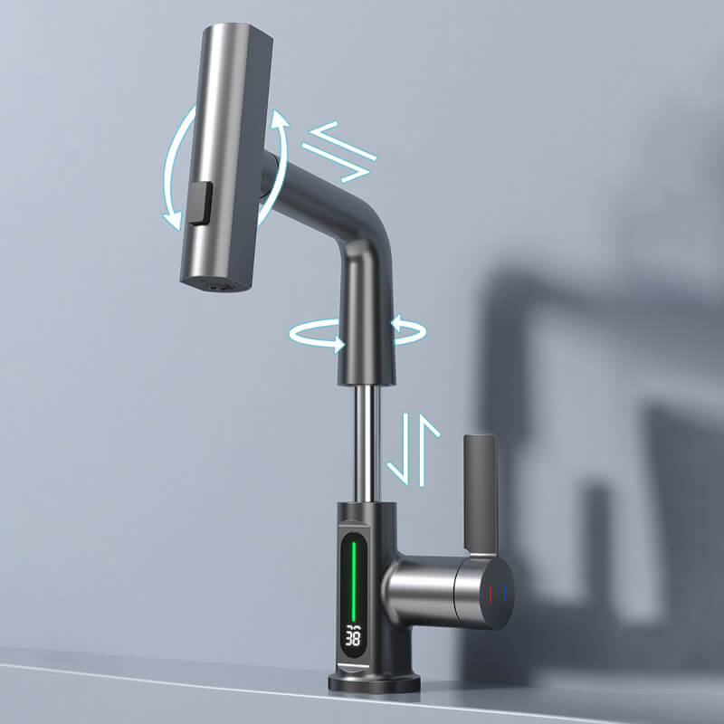 Flexible LED Kitchen and Bathroom Faucet with 360° Swivel, Pull-Out Hose and 5 Spray Modes