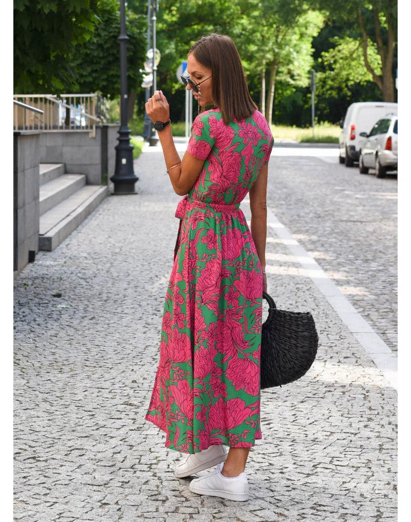 Floral Summer Maxi Dress with Elegant V-Neck