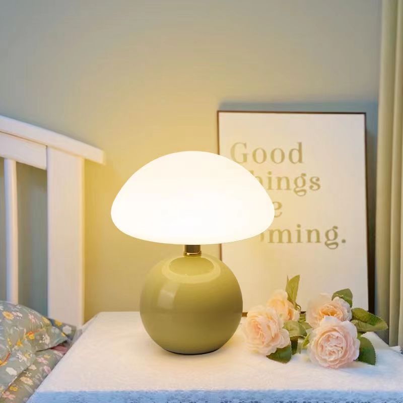 French Cream Mushroom Table Lamp with Adjustable LED Colors