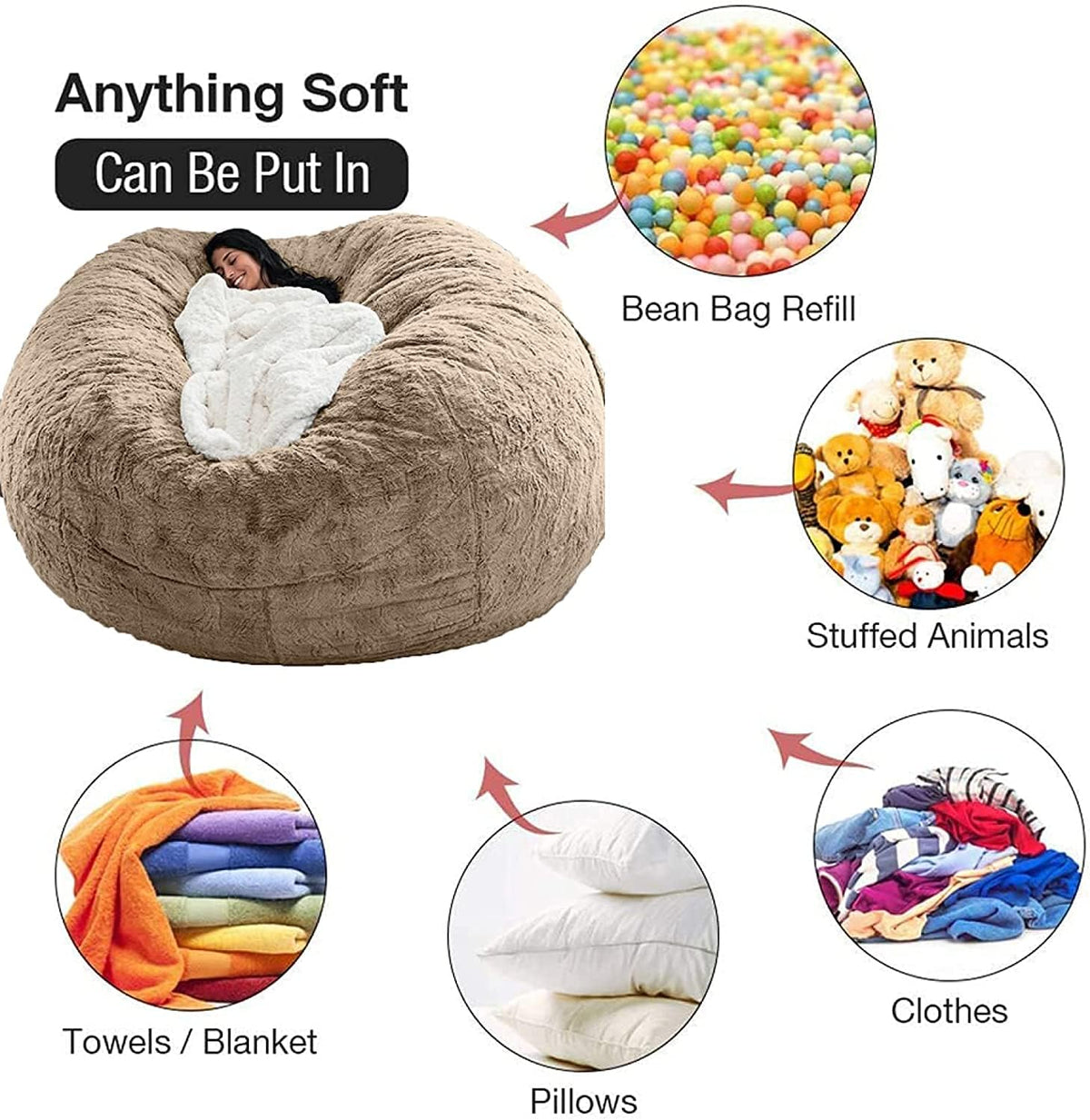 Giant Fluffy Faux Fur Bean Bag Cover – Ultra-Soft Lounge Sofa (Cover Only)