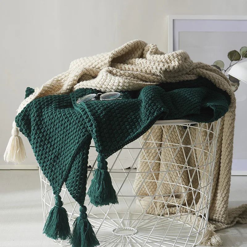 Knitted Wool Blanket with Tassels