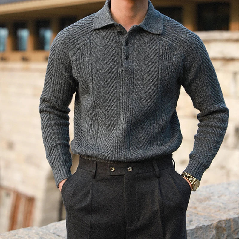 Men's Cable-Knit Polo Sweater
