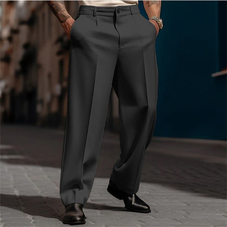 Men's Classic High-Waisted Wide-Leg Suit Trousers