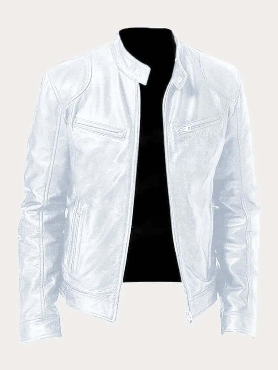 Men's Classic Zip-Up Biker Jacket with Stand Collar