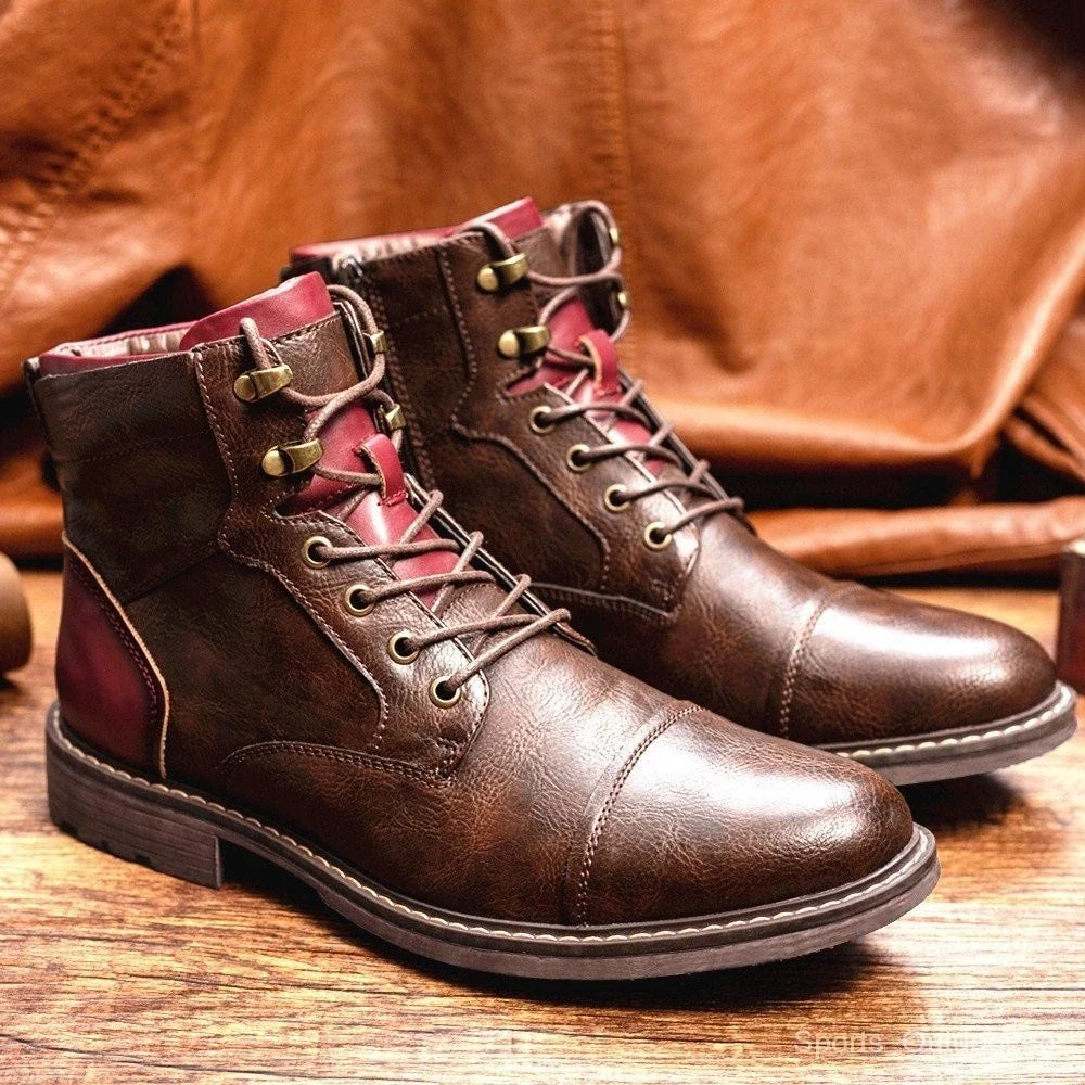 Men's Lace-Up Outdoor Ankle Boots with Side Zipper