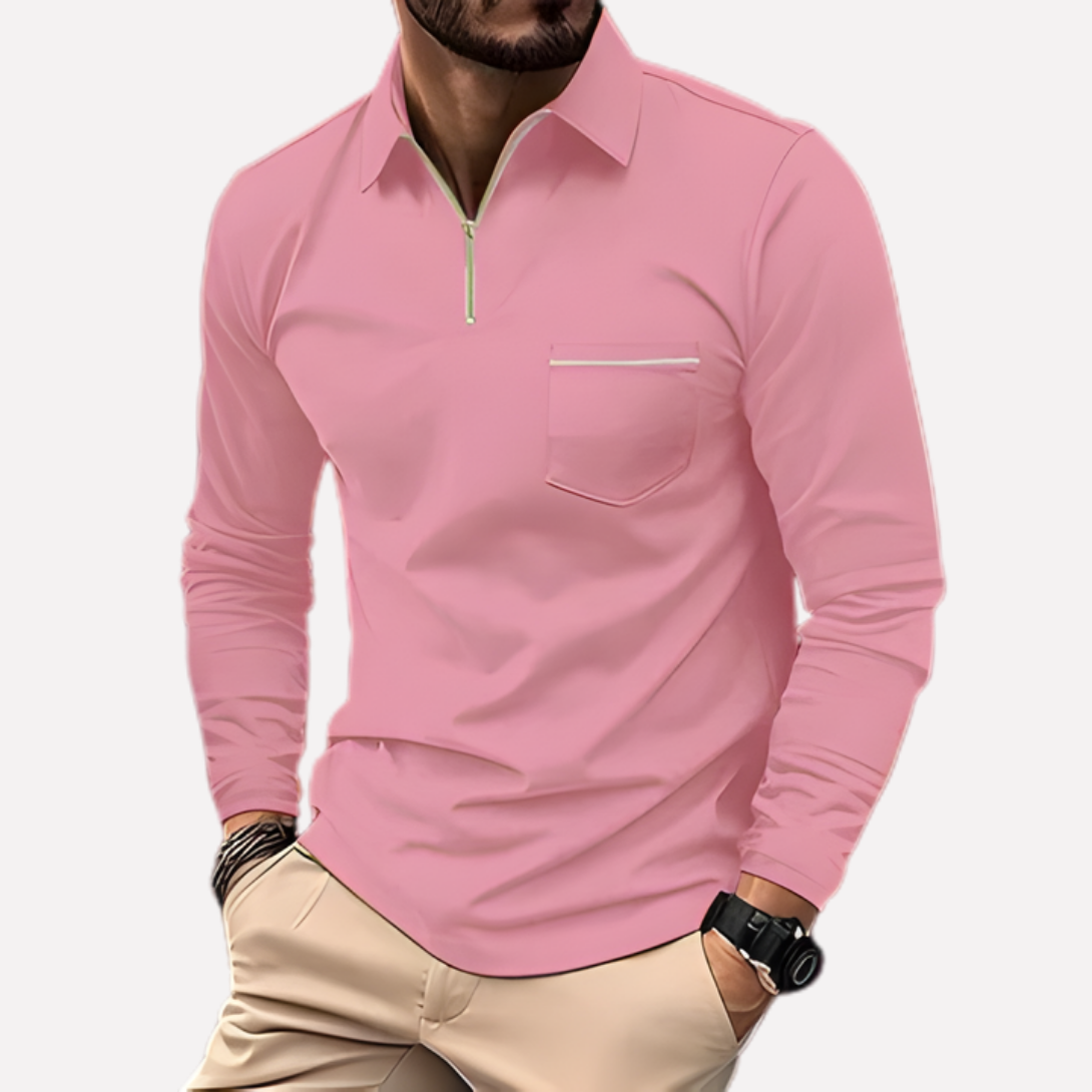 Men's Long-Sleeve Polo Shirt with Chest Pocket
