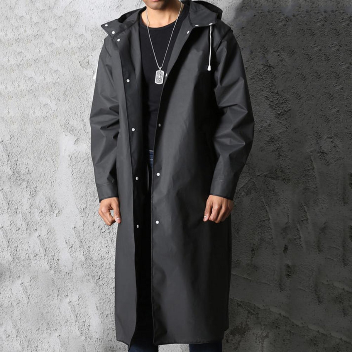 Men's Long Waterproof Hooded Raincoat