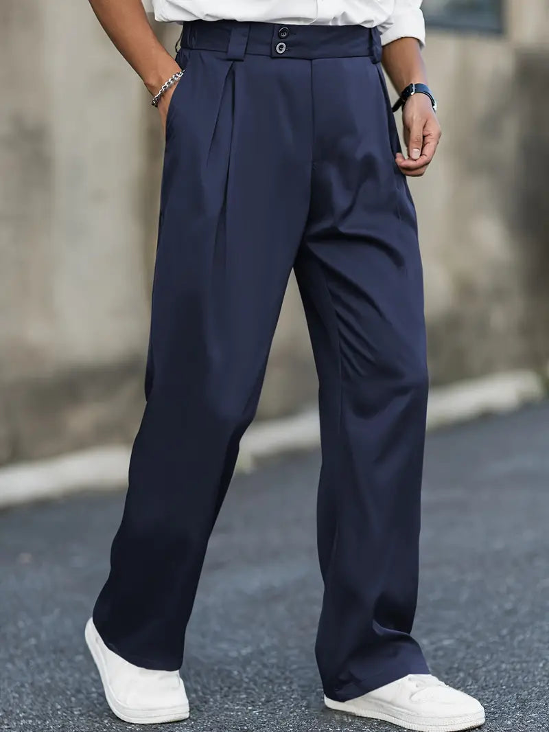 Men's Loose-Fit Pleated Trousers with Double Closure