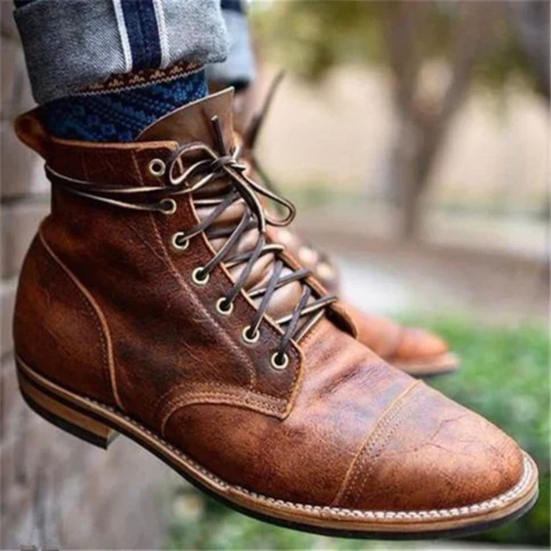 Men's Retro Waterproof Lace-Up Boots with Anti-Slip Sole