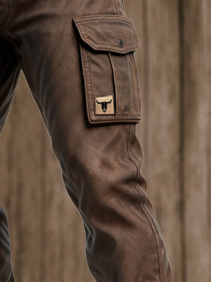Men's Slim Tapered Cargo Pants with Bull Patch Side Pockets