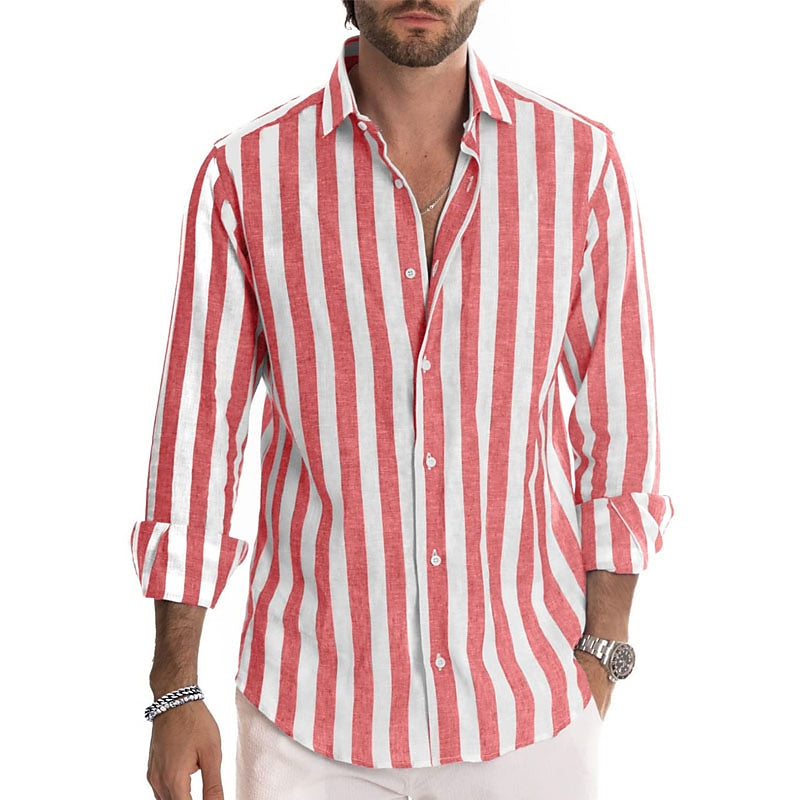 Men's Striped Casual Long-Sleeve Shirt