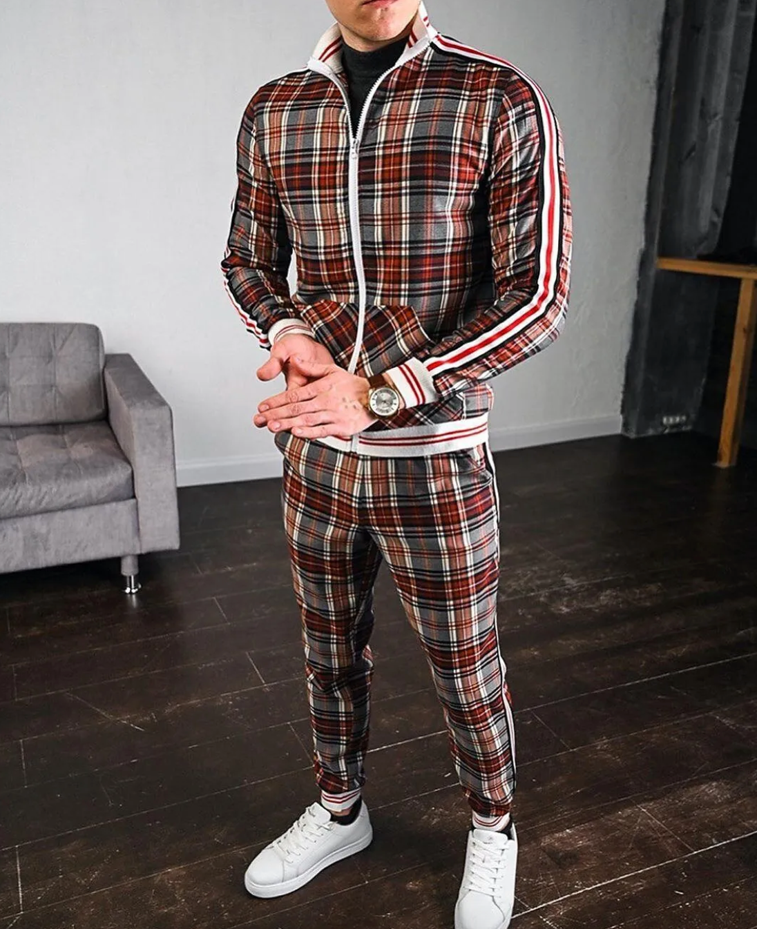 Men's Stylish Plaid Tracksuit