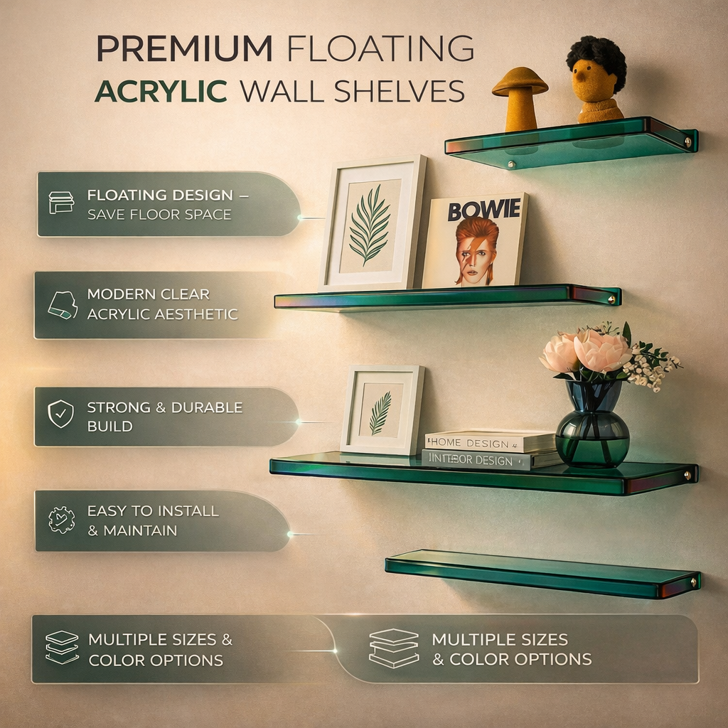 Minimalist Acrylic Floating Wall Shelf for Display and Storage