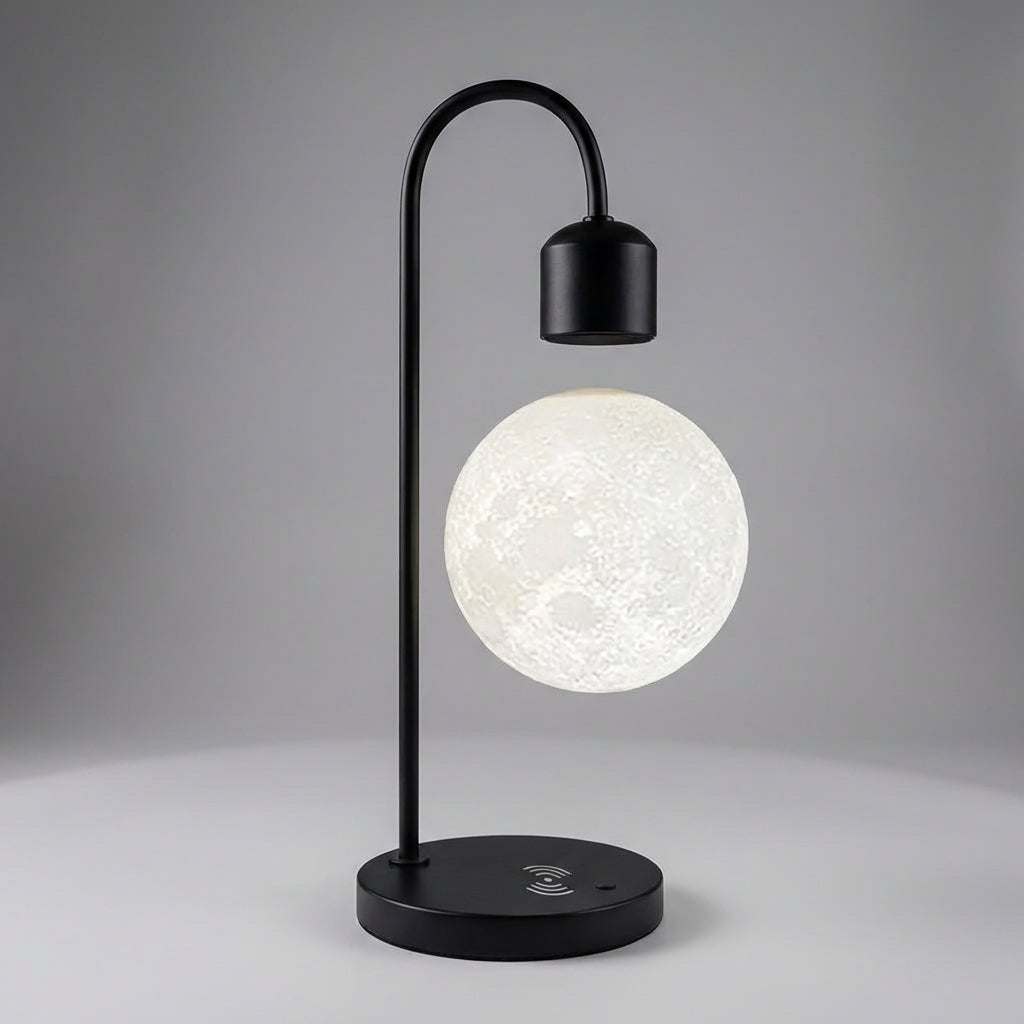 Modern Moon-Shaped Magnetic Levitation Night Light with Wireless Charging for the Bedroom
