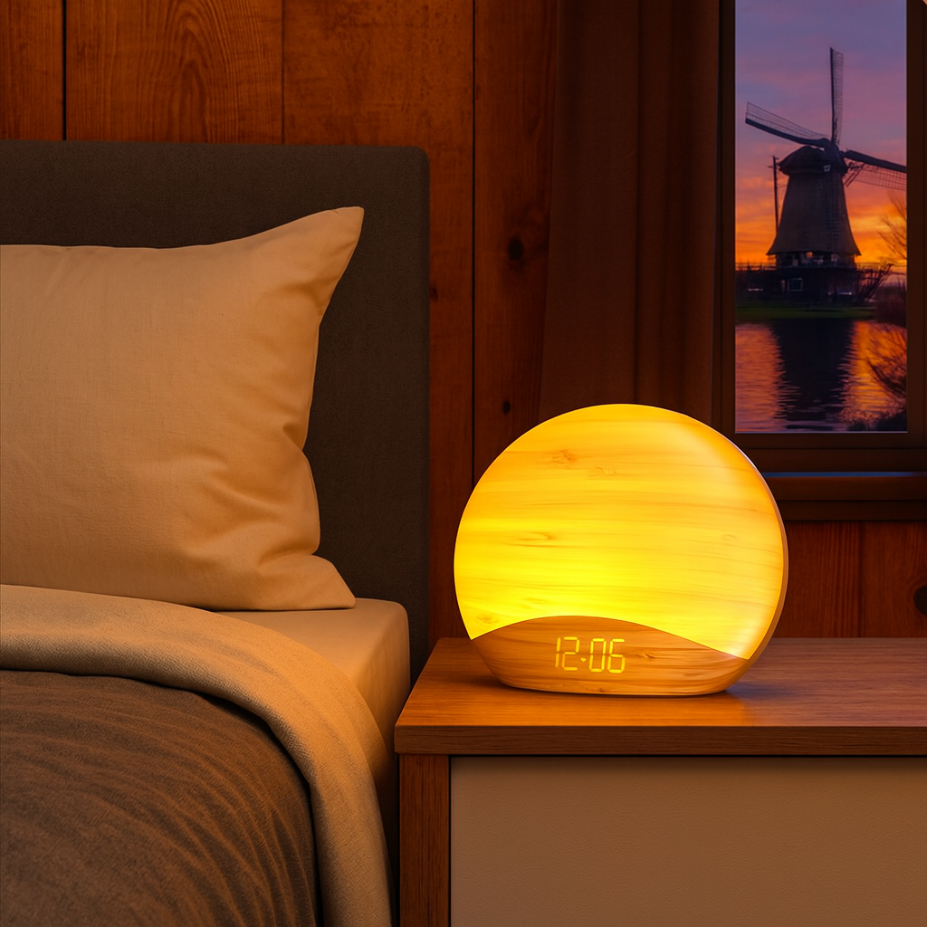 Modern Wooden Sunrise Alarm Clock with Wake-Up Light