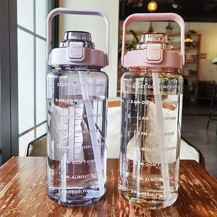 Portable Sports & Fitness Water Bottle with Straw and Time Markers