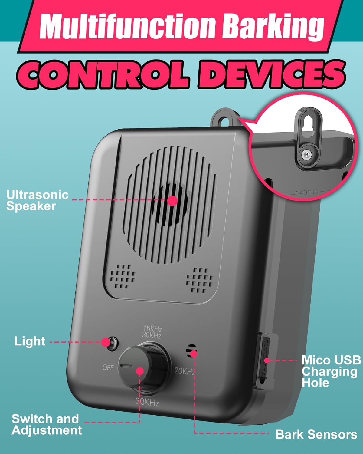 Rechargeable Ultrasonic Dog Bark Deterrent with 15m Range