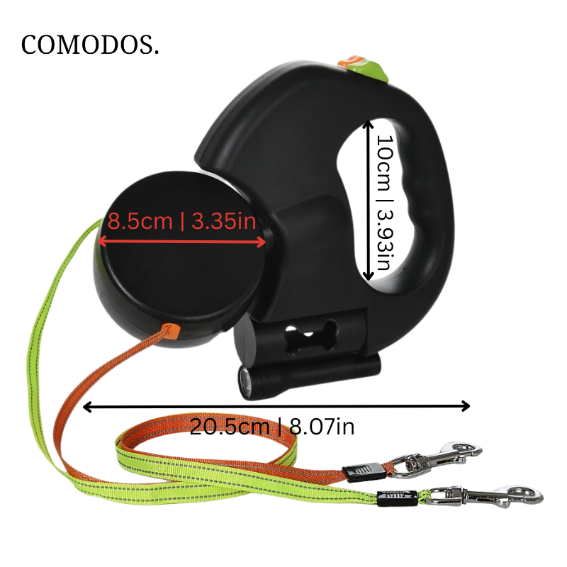 Retractable Double Dog Leash with Built-In Light