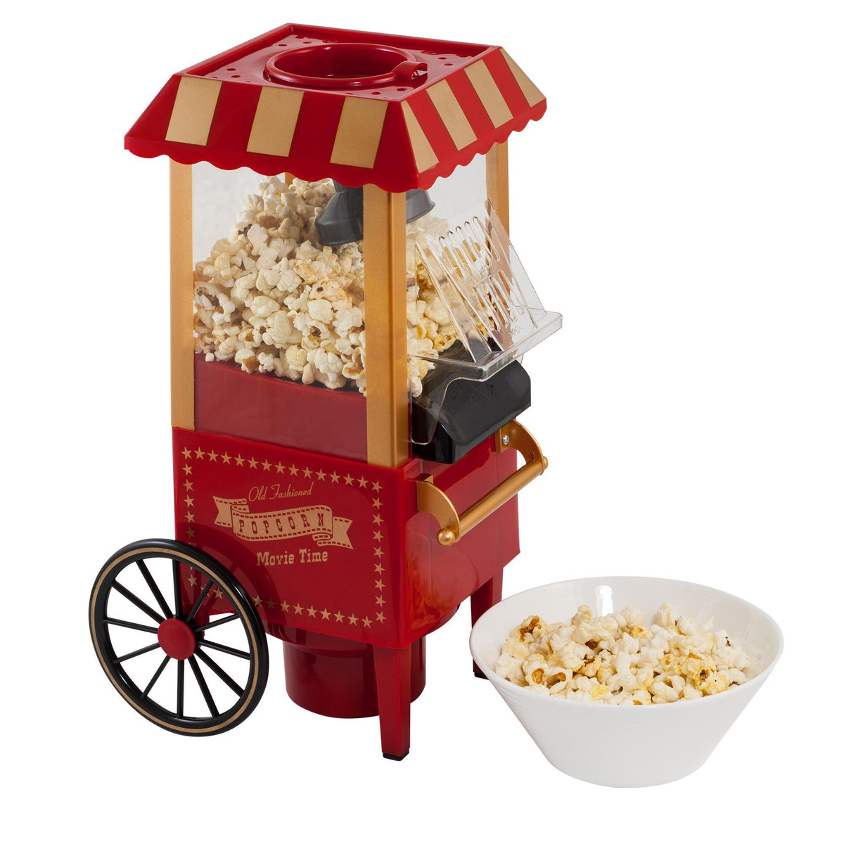 Retro Oil-Free Popcorn Machine with Wheels