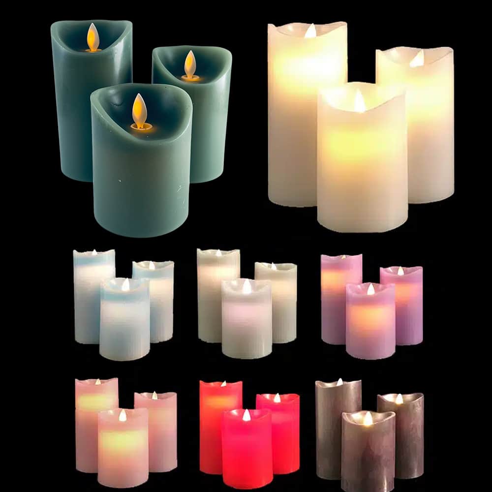 Set of 3 LED Pillar Candles with 3D Flame