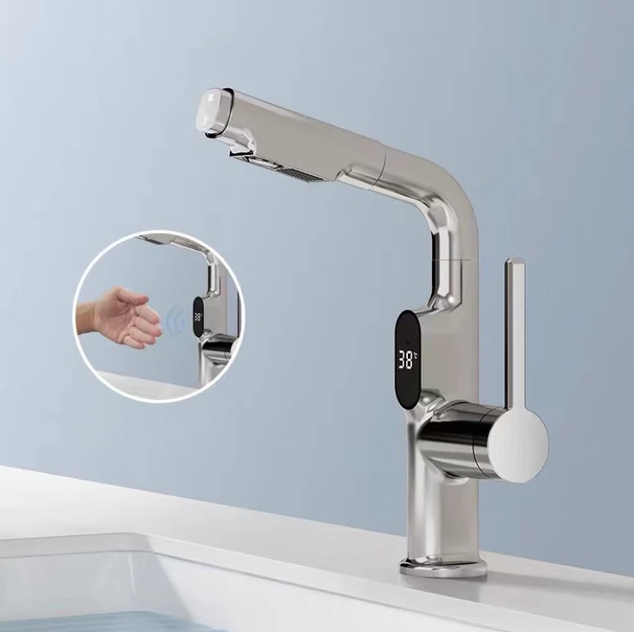 Smart Kitchen Faucet with Copper Finish, LED Display, 360° Swivel, Precise Temperature Control, and Easy Installation