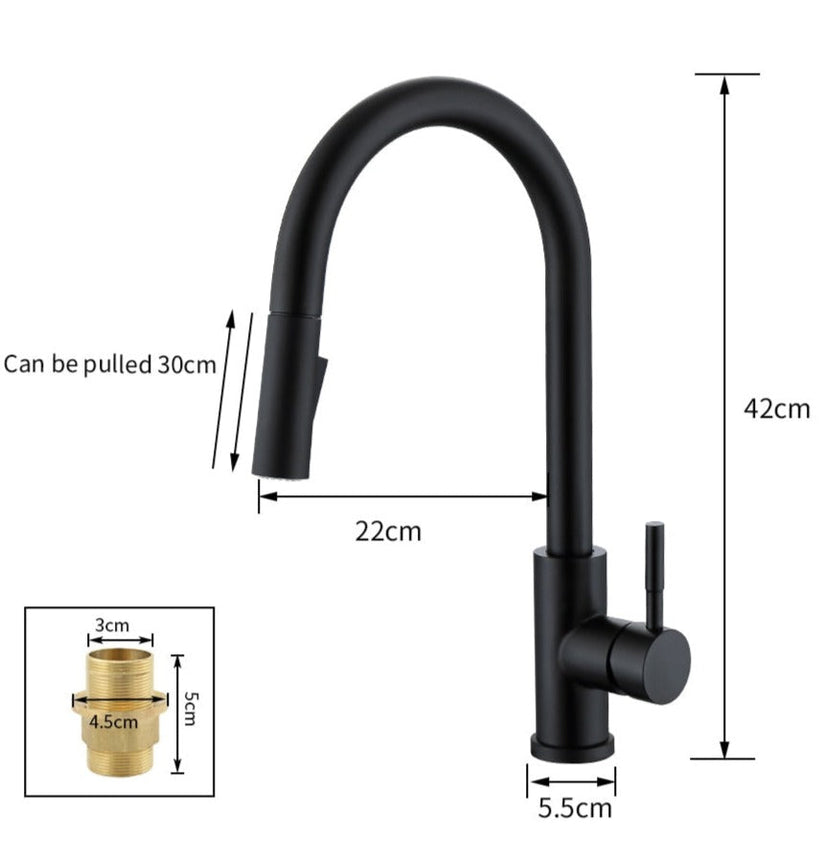 Touchless Pull-Out Kitchen Mixer Tap with Sensor and Flexible Spout – Modern Brass Faucet
