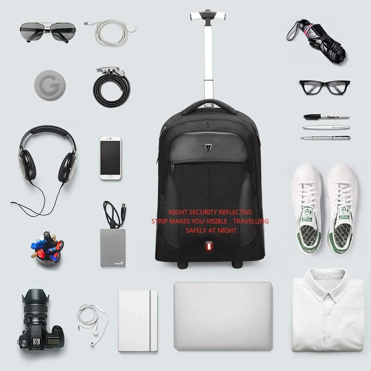Unisex Rolling Laptop Backpack - 3-in-1 Travel Carry-On Bag