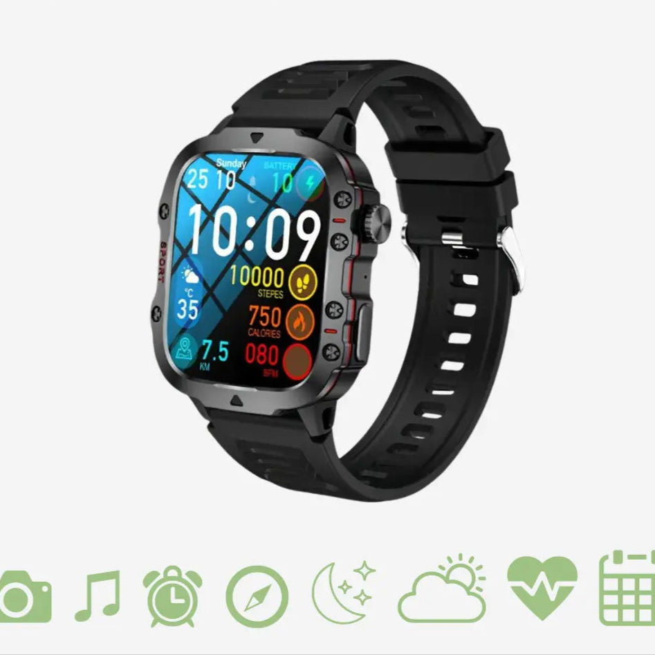 Waterproof Outdoor Smartwatch - Adventure-Ready Fitness Tracker with Full Health Monitoring