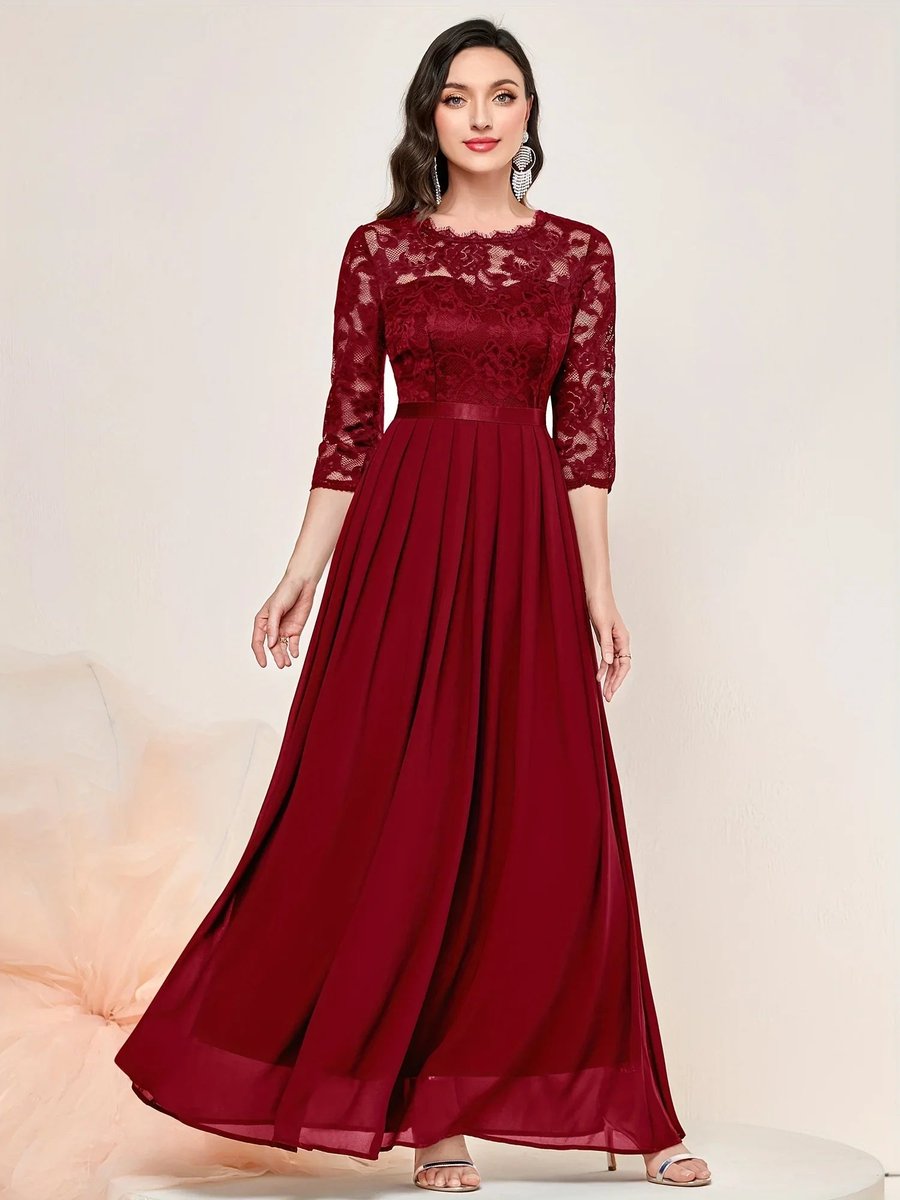Women's 3/4-Sleeve A-Line Maxi Formal Dress