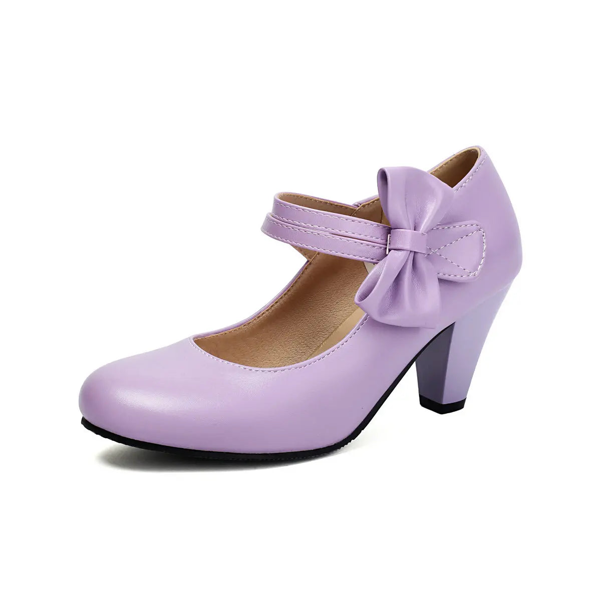 Women's Block Heel Pumps with Bow Accent