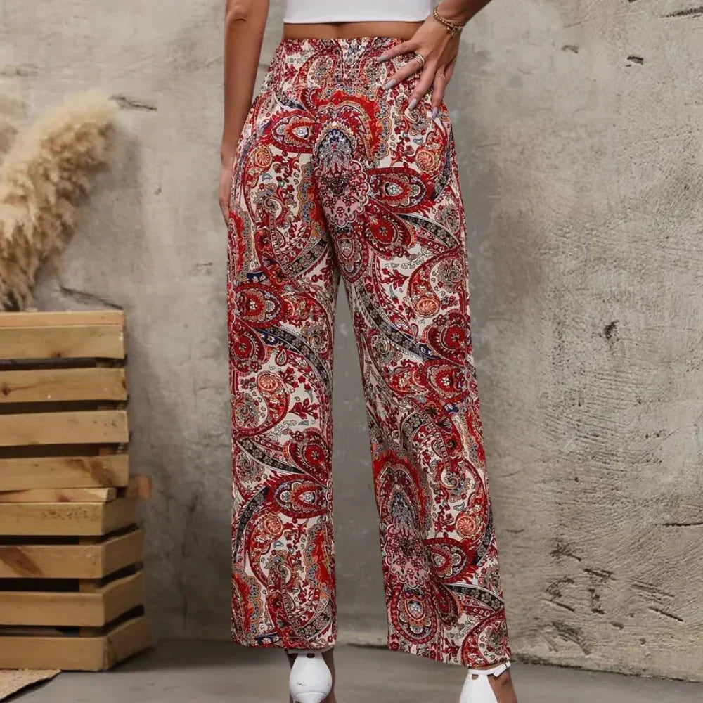 Women's Bohemian Wide-Leg Trousers with Slant Pockets