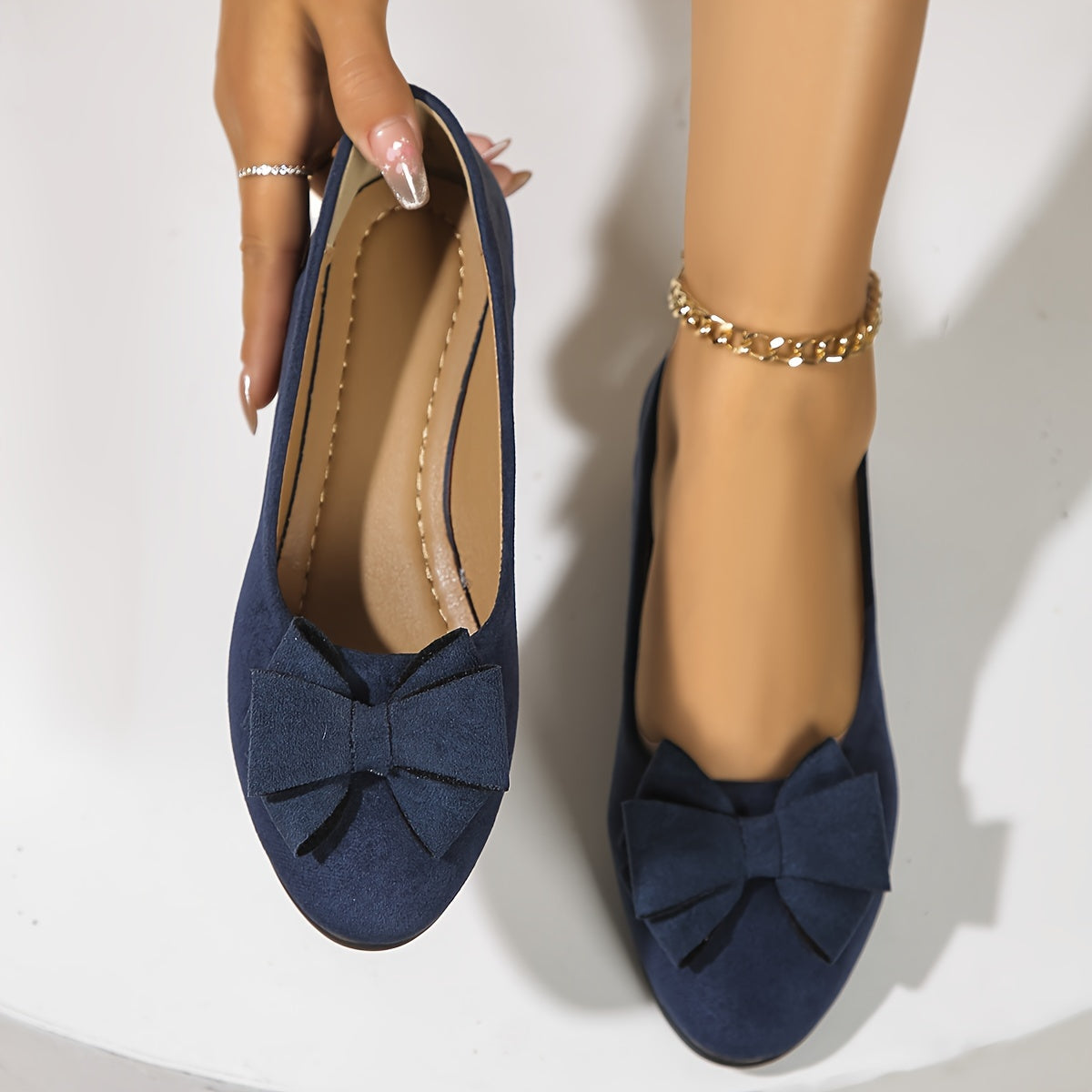 Women's Bow Detail Round Toe Slip-On Wedge Ballet Flats