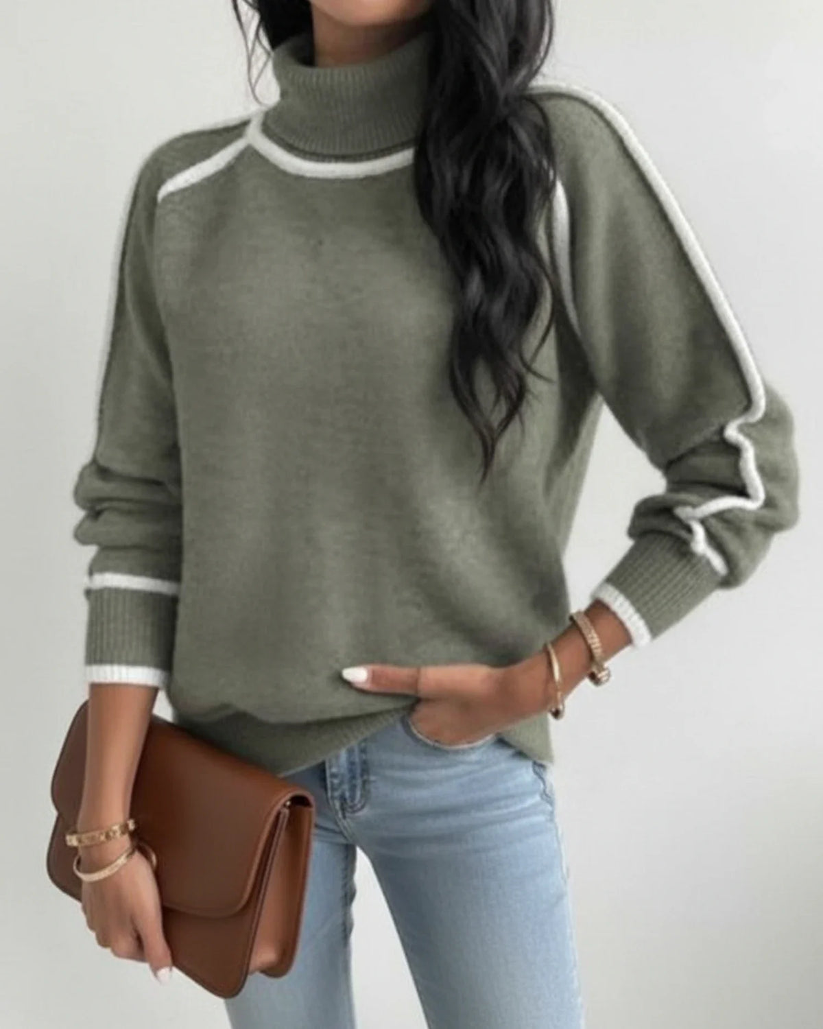 Women's Contrast Trim Turtleneck Sweater