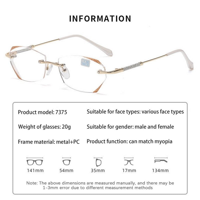 Women’s Diamond Rimless Blue Light Blocking Reading Glasses