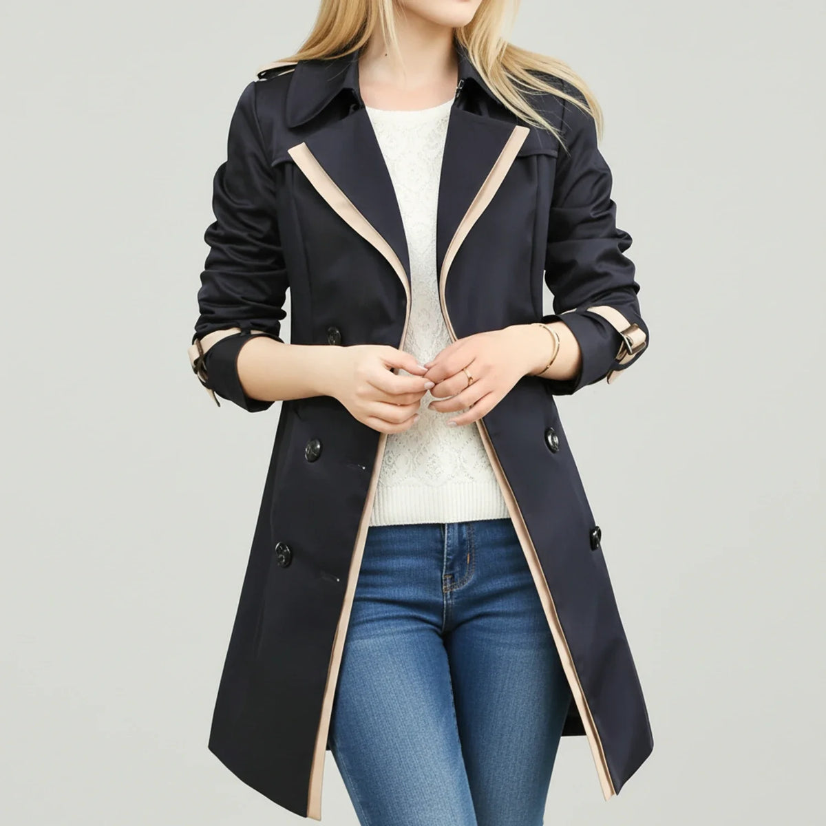 Women's Double-Breasted Midi Trench Coat
