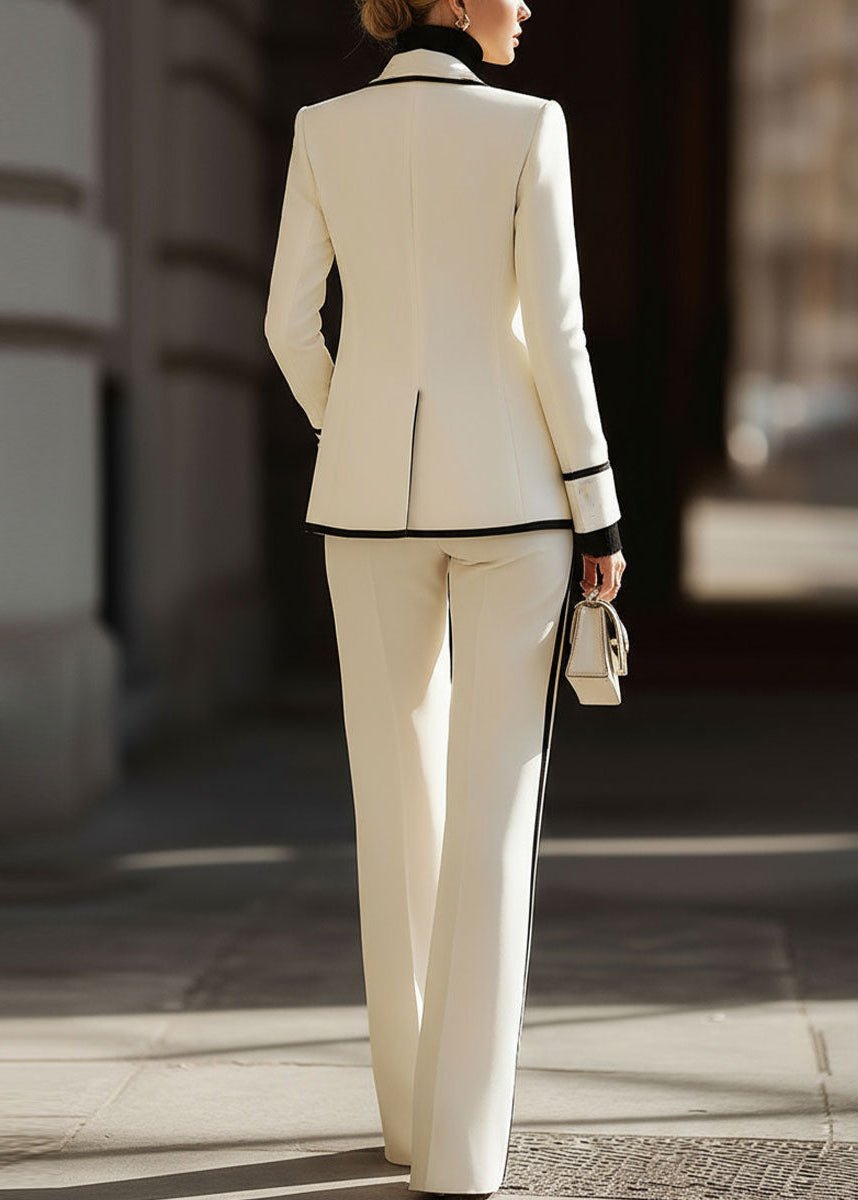 Women's Double-Breasted Suit Set with Structured Blazer and Wide-Leg Pants