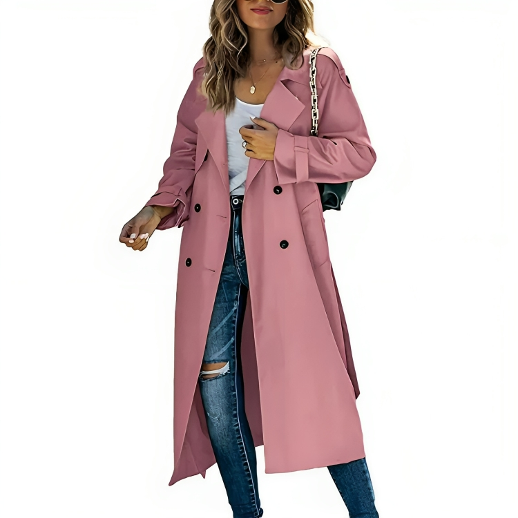 Women's Elegant Belted Lapel Trench Coat