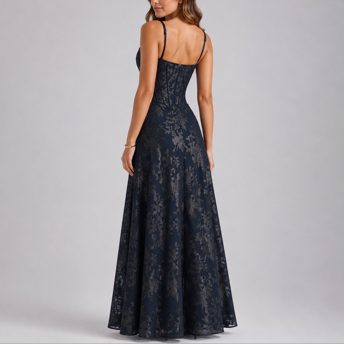 Women's Floral A-Line Corset Maxi Dress for Fall Wedding Guest