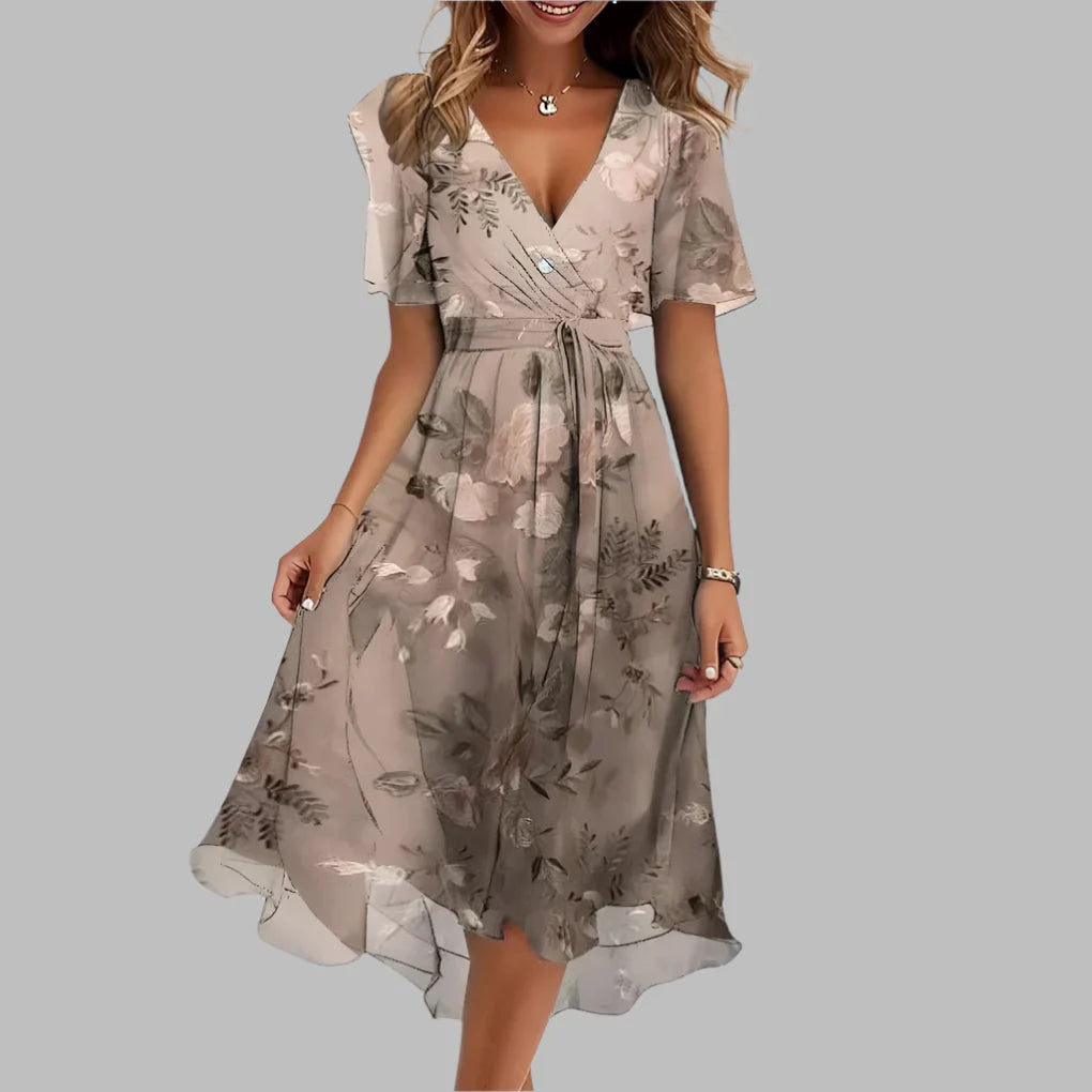 Women's Floral Ruched Midi Dress