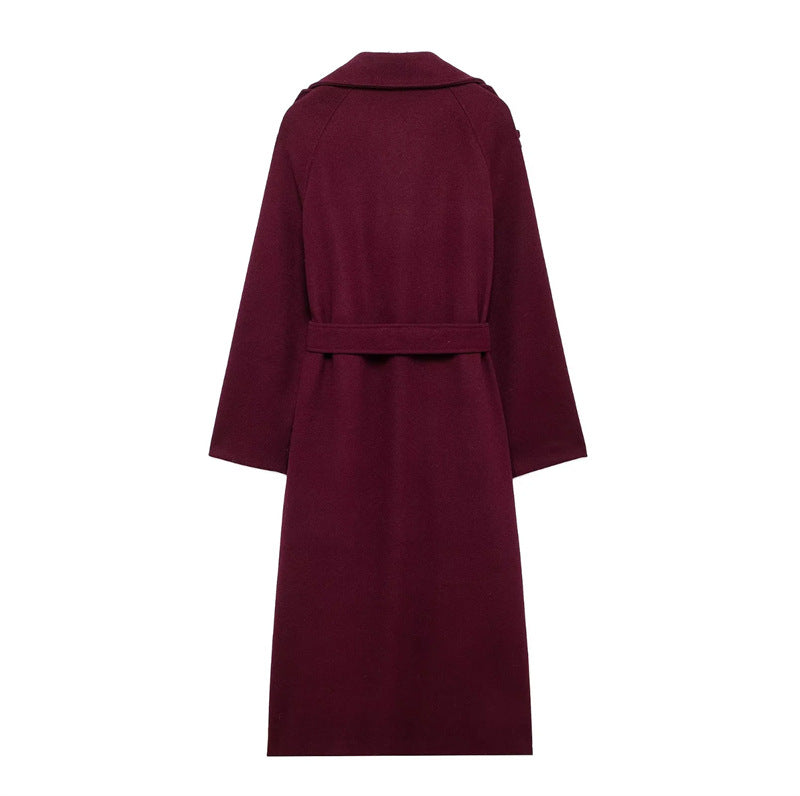 Women's Long Belted Lapel Coat