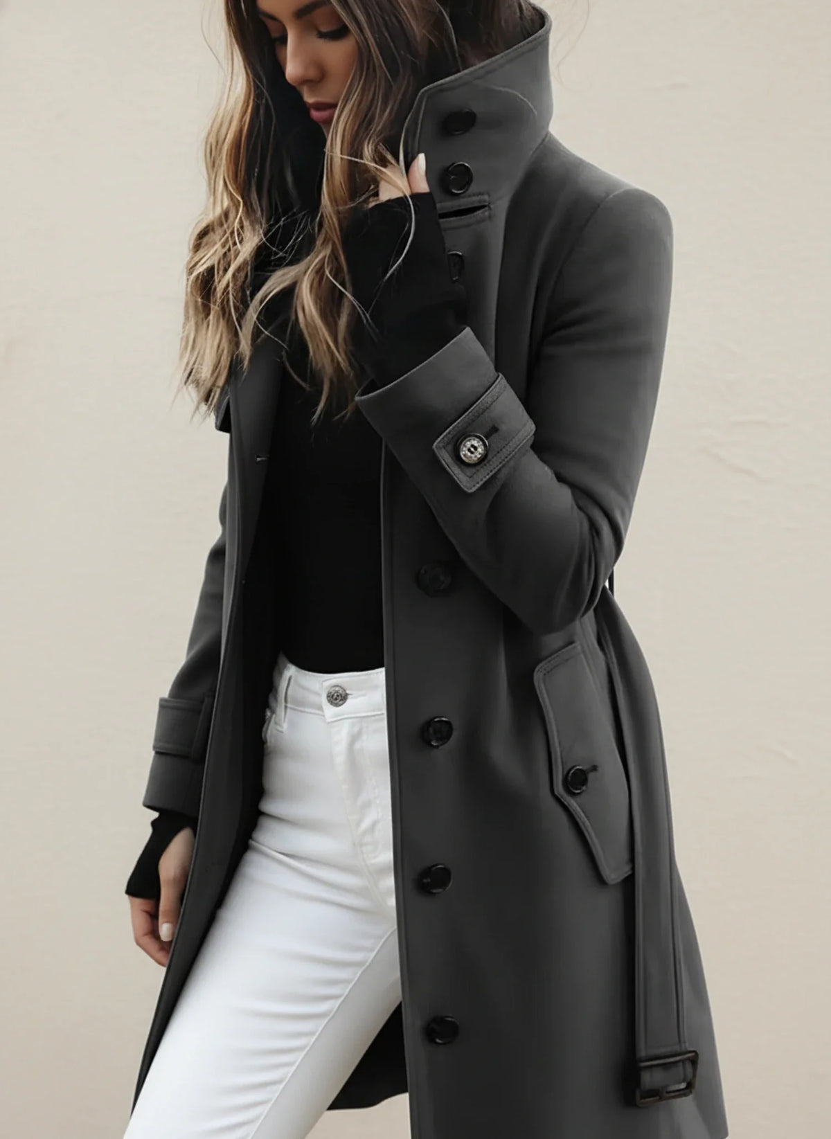 Women's Long Belted Winter Trench Coat