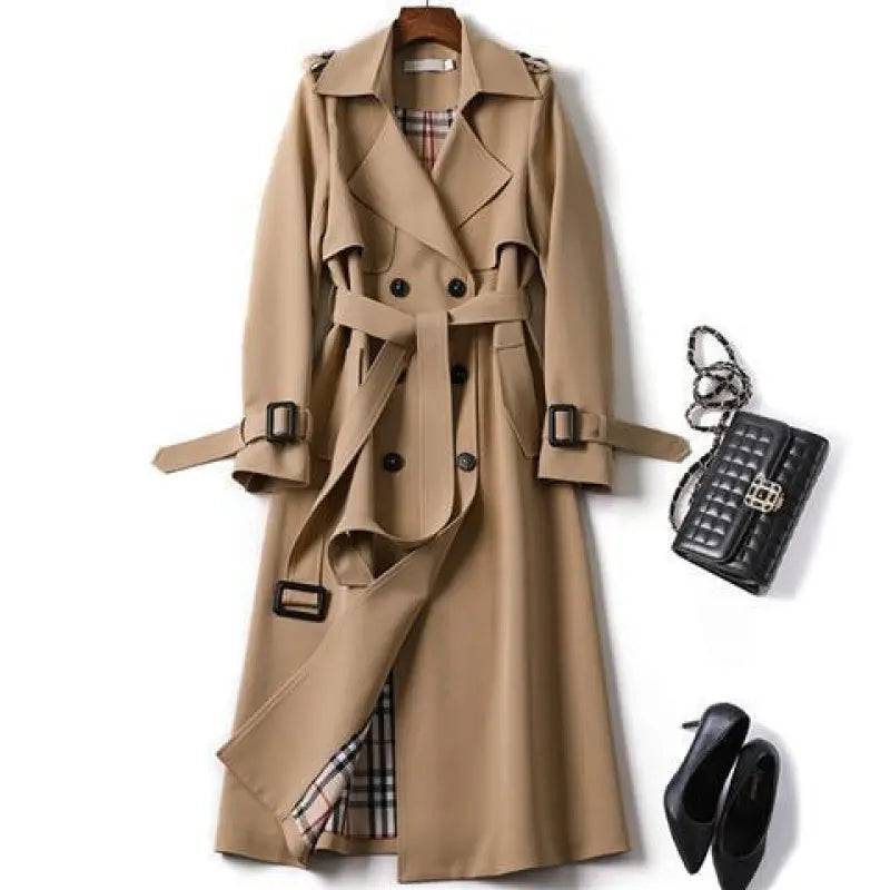 Women's Long Button-Front Trench Coat
