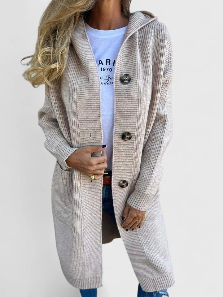 Women's Longline Button Cardigan with Deep Front Pockets